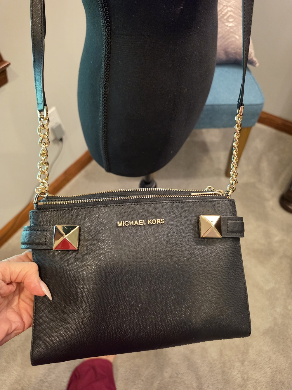 Michael Kors Black Saffiano Leather Crossbody Bag with Gold Hardware NWOT!